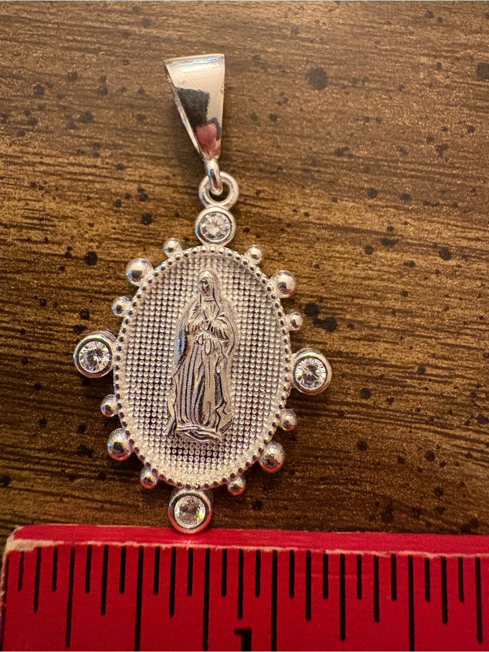925 Sterling Silver Virgin Mary CZ Medallion Pendant Religious Catholic 6.9g NEW